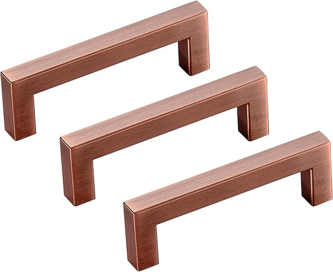 30 Pack 3 3/4 Inch Hole Center Antique Copper Stainless Steel Square Cabinet Pulls Cabinet Handles Drawer Handles Cupboard Handles
