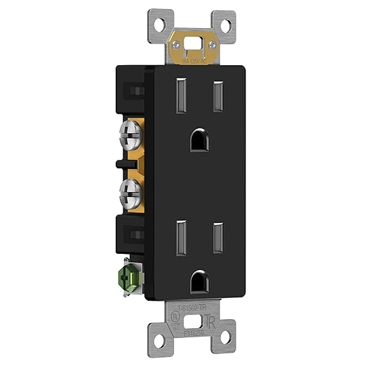ENERLITES 40 Pack Black Decorator Receptacle, Standard Electrical Wall Outlet, 15A 125V, Self-Grounding, 2-Pole, 3-Wire, 5-15R, UL Listed, 61502-TR-BK, Tamper Resistant