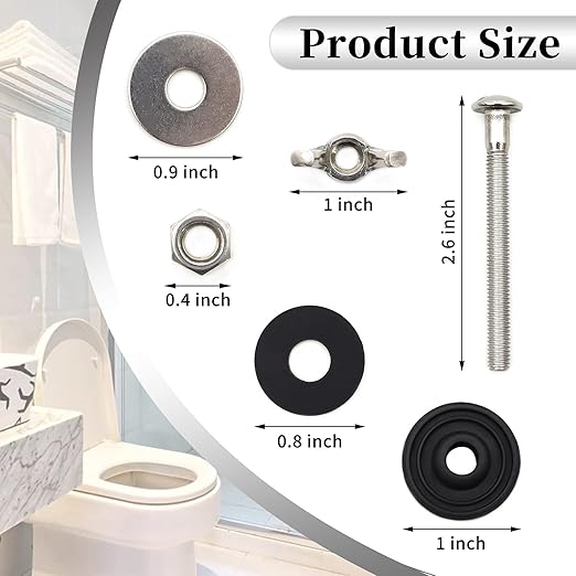 Universal Toilet Tank to Bowl Bolts Kit, Heavy Duty Toilet Bolts, Waterproof Stainless and Rubber Washers Gaskets with Extra Long Nut Screw for Fastening (Silver) (4, Short)