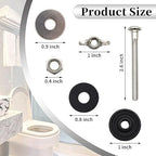 Universal Toilet Tank to Bowl Bolts Kit, Heavy Duty Toilet Bolts, Waterproof Stainless and Rubber Washers Gaskets with Extra Long Nut Screw for Fastening (Silver) (4, Short)