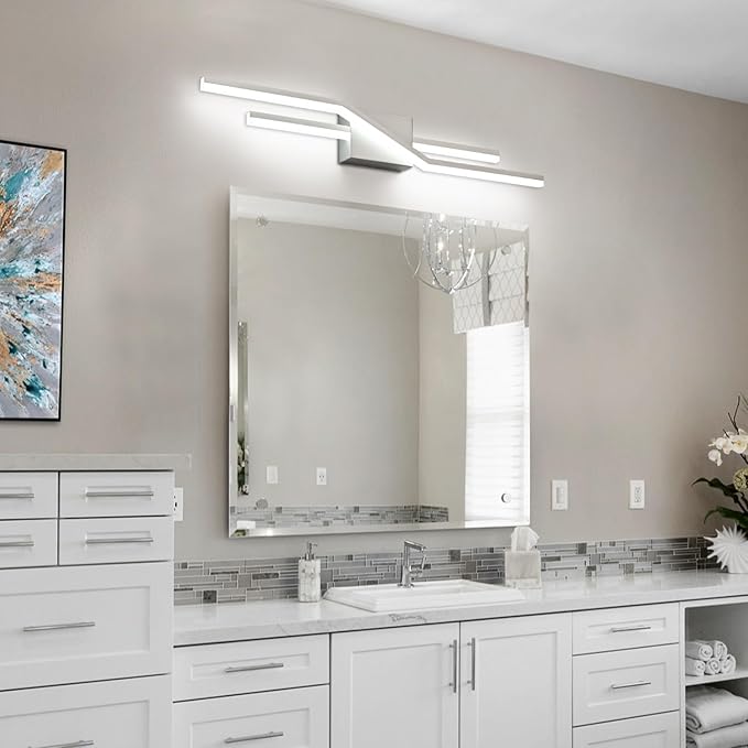 SOLFART Vanity Lights for Bathroom Dimmable Modern Brushed Nickel Bathroom Light Fixtures Over Mirror 32 Inch