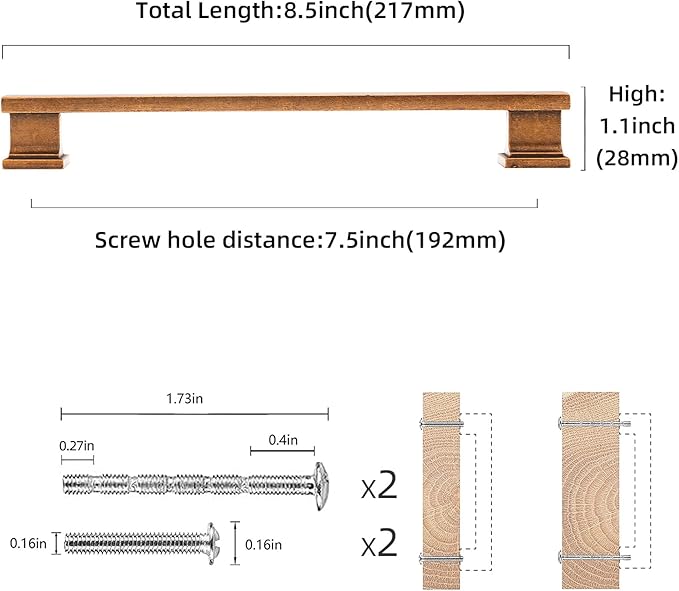 COTYKILEY 10 Pack 7.5Inch(192mm) Antique Brass Kitchen Cabinet Handles Cabinet Pulls Vintage Drawer Pulls Aged Gold Bronze Kitchen Cabinet Hardware