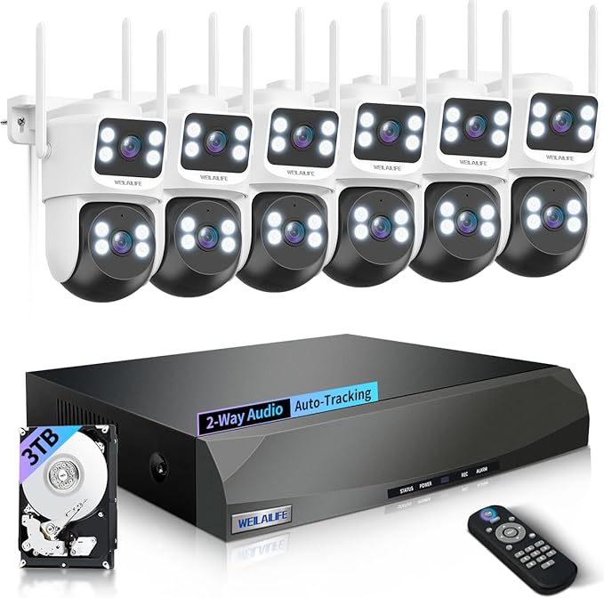 【2-Way Audio & 360° View】 4MP PTZ Security Cameras Wireless Outdoor, WiFi Home Surveillance System, Outside Wireless Security Systems Surveillance DVR Kits