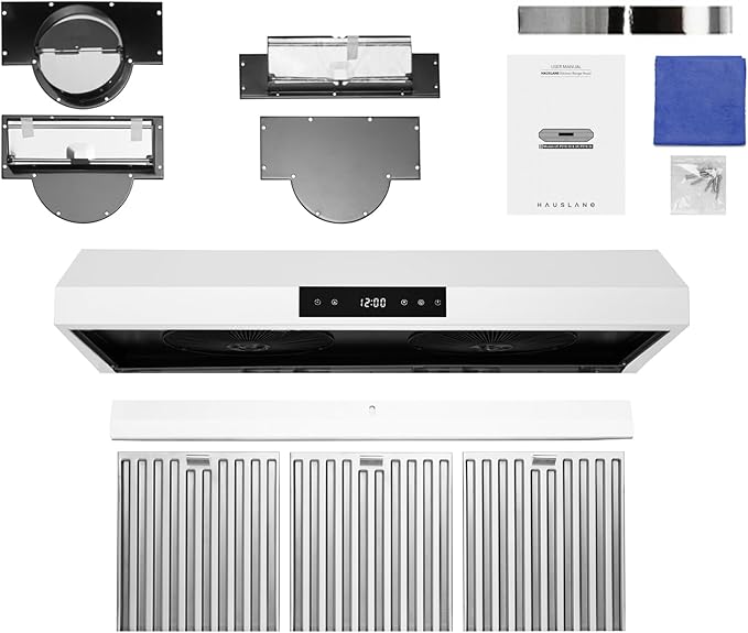 Hauslane Range Hood 36 Inch - Under Cabinet Range Hood, Matte White Hood, Vent Hood 36 Inches, Stove Vent Hood for Kitchen, Kitchen Vent Hoods 36 Inch with LED - Chef Series PS18