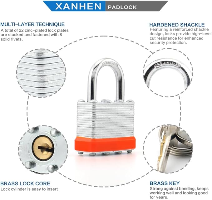 Keyed Alike Laminated Steel Padlocks with Normal Shackle for Sheds, Fences & Lockers (24-Pack)