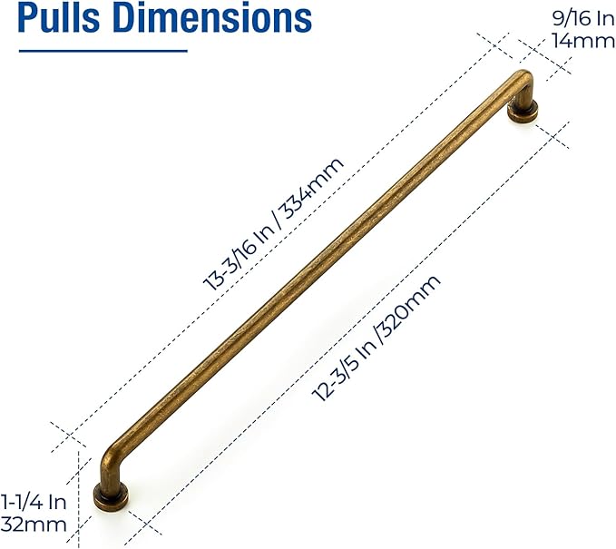 JOY DECOR Cabinet Pulls – 12-3/5 Inch Hole Center, Antique Brass, 5 Pack, Zinc Alloy Cabinet Handles for Drawers & Cupboard – Vintage Style Hardware for Kitchen, Bathroom, Dresser, Furniture Makeover