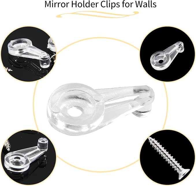 60 Pack Glass Window Clips Clear Retainer Clips, Glass Door Holder Cabinet Panel Bracket Screen Fixing Clips, Glass Door Retainer Kit Mirror Hanging Hardware for Vanity Mirror Window Screen