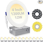 HiBay 12 Pack Canless LED Recessed Ceiling Lights 4 Inch, 1200LM 12W=150W, 5CCT Ultra-Thin Recessed Lighting, Dimmable Wafer Downlight Fixtures - ETL and Energy Star Certified