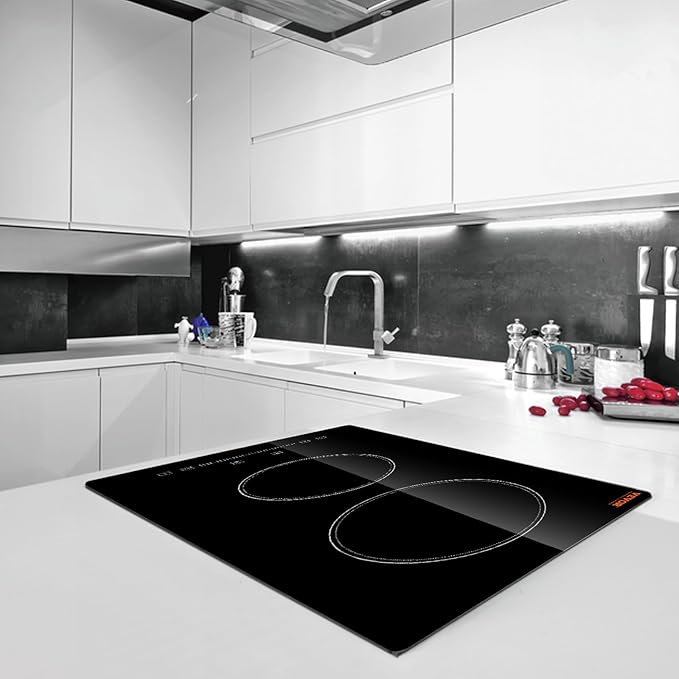 VEVOR Built in Electric Stove Top, 12 inch 2 Burners Ceramic Cooktop, Glass Radiant Cooktop with Sensor Touch Control, Timer & Child Lock Included, 9 Power Levels for Simmer Steam Slow Cook Fry,110V