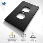 RIO SALTO Modern Metal Matte Black Wall Outlet Cover Outlet Cover Duplex or Light Switch Cover Plug Wall Plate Electric Outlet Covers Black Receptacle Electrical Switch Covers - Midsize 1 Gang 5-Pack