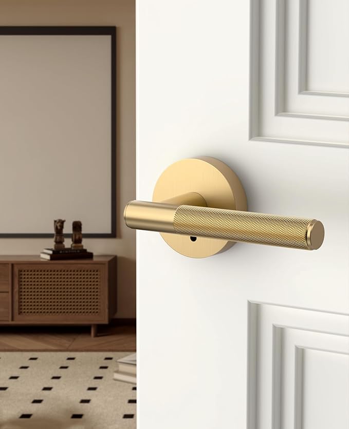 Asidrama 1 Pack Champagne Bronze Privacy Door Handles, Door Lever with Door Knobs Indoor for Bedroom or Bathroom, Heavy Duty Door Handles Interior with Locks for Left Right Sided Doors