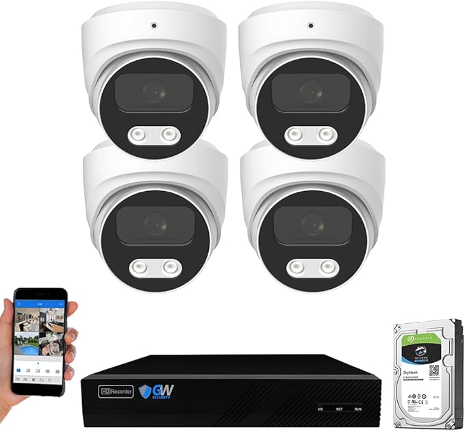 GW Security 8 Channel 12MP NVR 4K Security Camera System with 4 x 8MP PoE Spotlight Color Night Vision Outdoor/Indoor Microphone Dome Cameras, Smart AI Human/Vehicle Detection