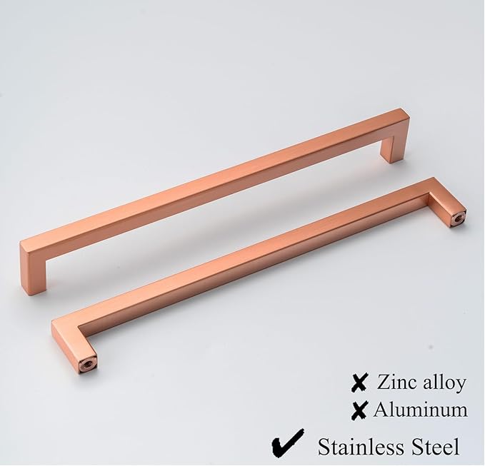 10 Pack Copper Cabinet Pulls 10 Inch Copper Red Drawer Pulls Square Cupboard Handles Wardrobe Handles Modern Stainless Steel Kitchen Cabinet Hardware