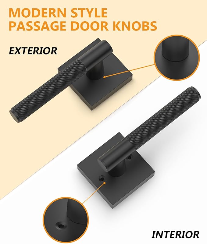 Asidrama 4 Pack Passage Matte Black Door Handles, Door Lever with Door Knobs Indoor for Bedroom or Bathroom, Matte Black Door Handles Interior with Locks for Left Right Sided Doors