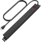 HHSOET Rotating Mountable Power Strip, 12 Outlet Wall Mount Surge Protector, Metal Heavy Duty and Versatile Outlet Strip, Stylish Appearance, Sturdy and Durable, 6ft Power Cord.(Black)