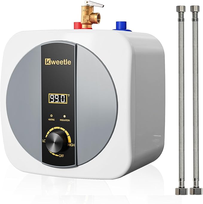 2.5 Gallons Under Sink Hot Water Heater, 110V 1500W Mini Tank Instant Water Heater With Digital Display Pressure Release Vavle Under For Bathroom Kitchen Hair Salon RV(White)