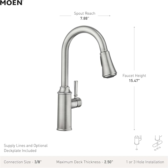 Moen 87801SRS Conneaut One Handle Pulldown Kitchen Sink Faucet with Reflex Docking and Power Clean, Spot Resist Stainless