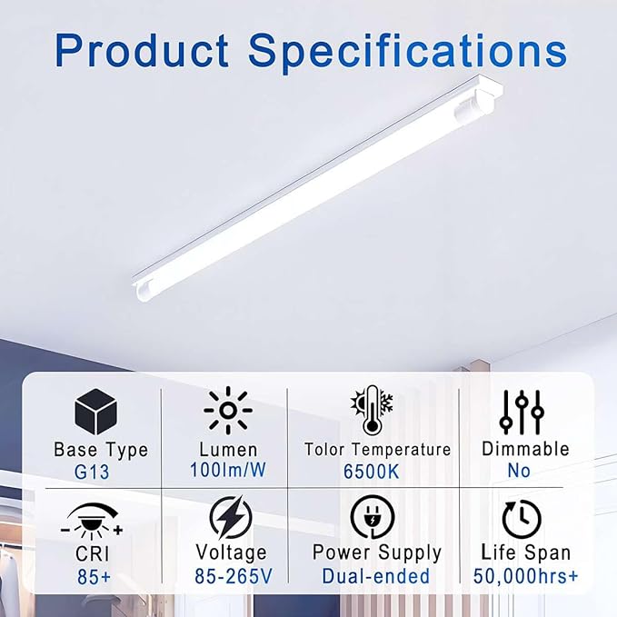 Aolyty T8 LED Tube Light, 13W Shop Light 6500K Super Bright Dual End Powered No Ballast Bypass Light fixtures 3ft 35" for Warehouse, Garage, Office, Home - 20 Pack