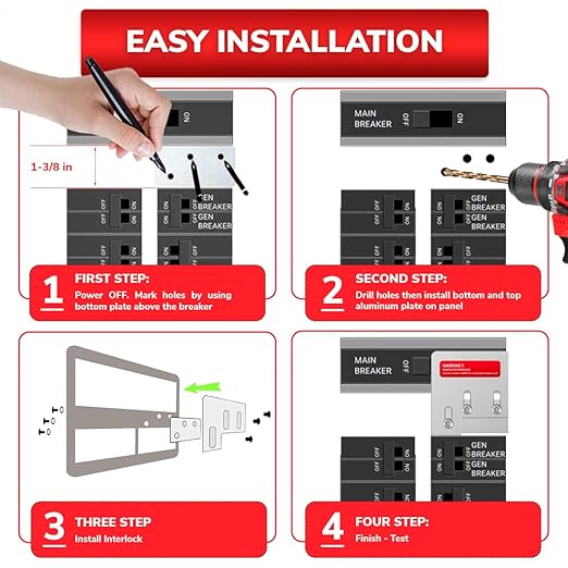 Generator Interlock Kit for Square D QO or Homeline 150 or 200 amp Panel - Generator Lockout Kit, Interlock Switch - 1 3/8" Spacing Between Main and Generator Breaker