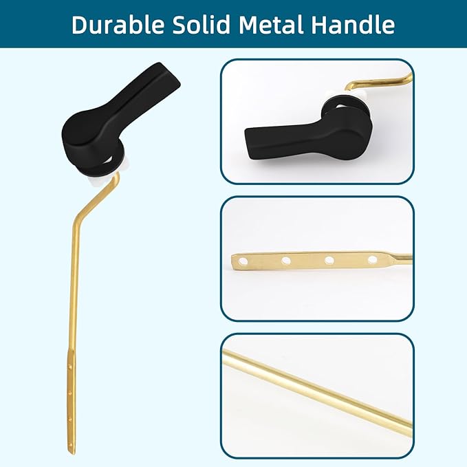 Hygie Rinse Metal Toilet Handle Lever Flush Replacement, Universal Side Mount Toilet Handle with Stainless Steel Flapper Chains, Toilet Repair Kit, Matteblack