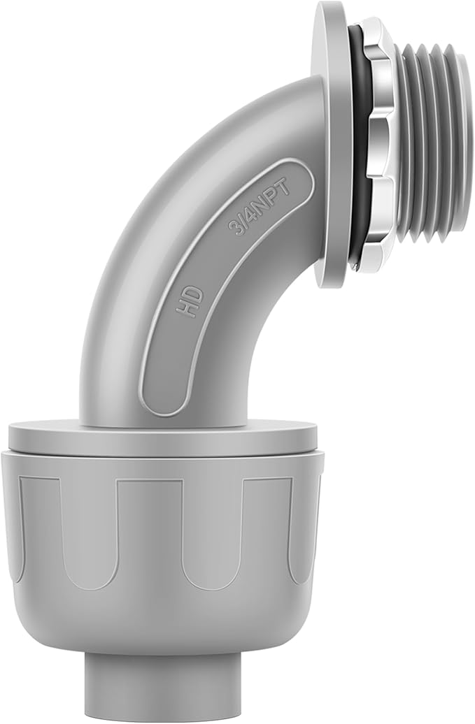 10 PCS 3/4" Liquid Tight Connector NPT Non-Metallic for PVC Electrical Flexible Conduit Angle Fittings - Sturdy, Quick Installation, UL Listed for Home Outdoor Tubes Tools