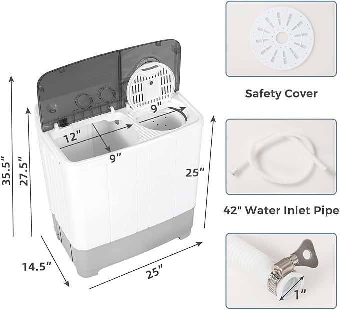Giantex Portable Washing Machine, 2 in 1 Laundry Washer and Spinner Combo, 22lbs Capacity 13.2 lbs Washing 8.8 lbs Spinning, Timer Control, Drain Pump, Dorm Apartment Semi-Automatic Twin Tub Washer