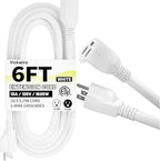 16/3 White Indoor Outdoor Extension Cord 6 Ft Waterproof, Heavy Duty Extension Cord with 3 Prong Grounded Plug,13A 1625W 16AWG SJTW, Flexible Weatherproof Power Cable