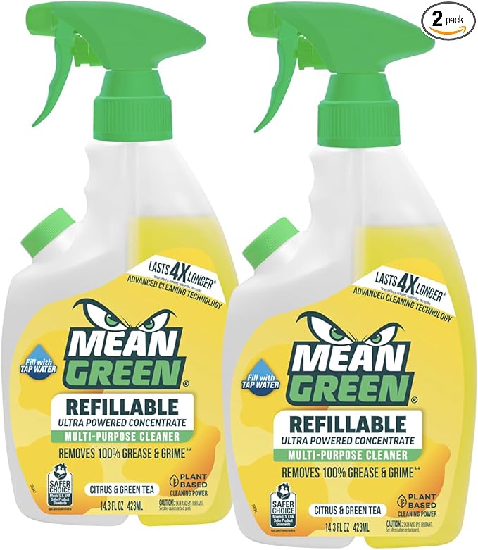 Mean Green Refillable Ultra Powered CONCENTRATE Multi Purpose Cleaner, Citrus & Green Tea, 14.3 fl oz 2-Pack