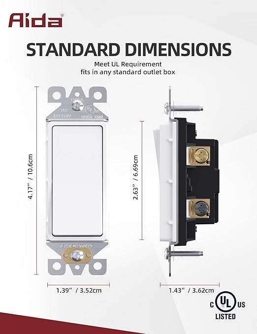 Aida 3-Way Switch - 15Amp, 120/277 Volt Paddle Switch, Self-Grounding, Residential & Commercial Grade, UL Listed (10 Pack, Matte White)