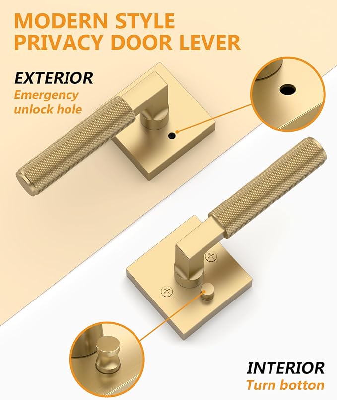 Asidrama 1 Pack Champagne Bronze Privacy Door Handles, Door Lever with Door Knobs Indoor for Bedroom or Bathroom, Heavy Duty Door Handles Interior with Locks for Left Right Sided Doors