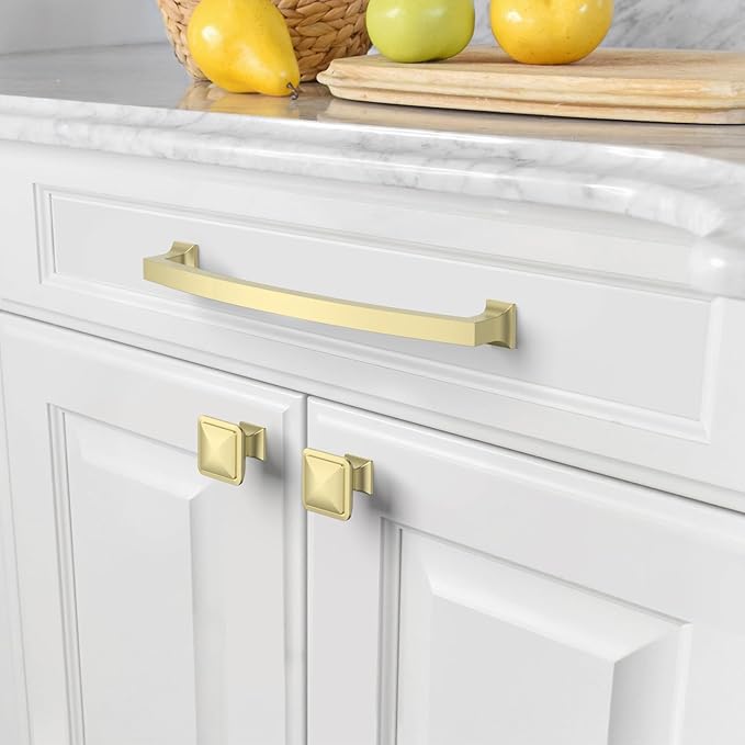 Asidrama 10 Pack 7.5 Inch(192mm) Hole Centers Kitchen Cabinet Handles, Brushed Brass Cabinet Pulls Kitchen Cabinet Hardware for Cupboard Drawer Pulls
