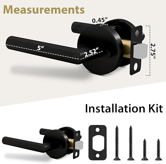 Mega Handles Ronn Privacy Lever & Lock Door Handle Set for Hallway, Closet and Bathroom, Keyless Lock, Heavy Duty Door Levers, Fits All Standard Door Sizes, Screws Included - Charcoal (1 Pack)