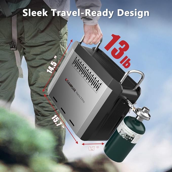 CAMPLUX Nano 3 Pro 1 lb Propane Portable Water Heater, Table Top Camp Water Heater & Shower Pump w/Built-in Battery, Compact Outdoor Camping Hot Showers