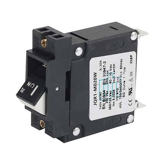 GLOSO Single Pole Miniature Circuit Breaker Manual Reset Switch Yachts Campers Caravans Control Panel M4 Screw Black Rocker 20A J1P