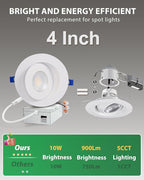 zouzai 4 inch Gimbal Led Recessed Lights, 360°+90° Adjustable Directional Recessed Lighting, 2700K/3000K/3500K/4000K/5000K Dimmable Retrofit Eyeball Can Lights with Jbox,ETL(White,12 Pack)