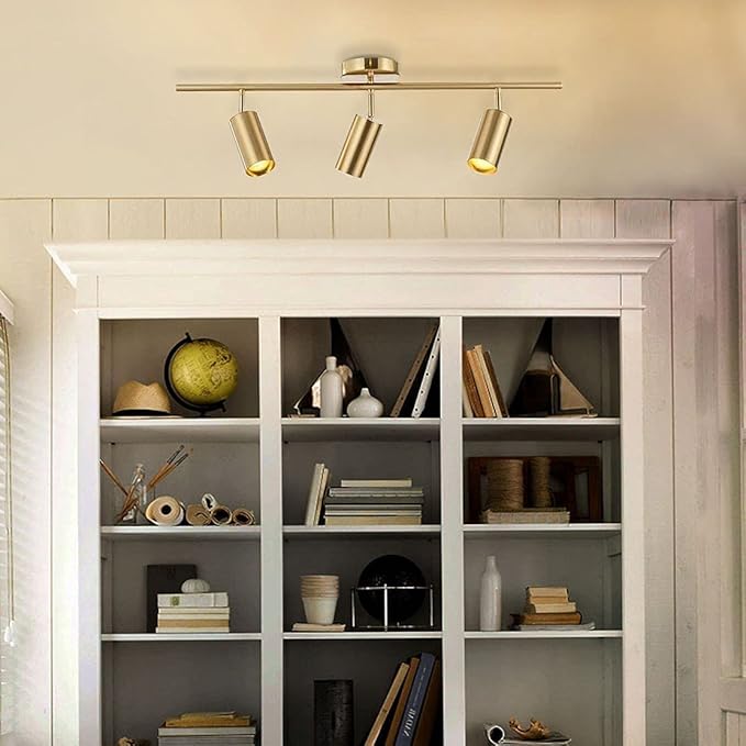 KCO Lighting Modern Brass Gold Track Lighting 3-Lights Modern Kitchen Fixtures Indoor Flush Mount Ceiling Spotlights Dimmable LED Ceiling Spot Light (3-Light)