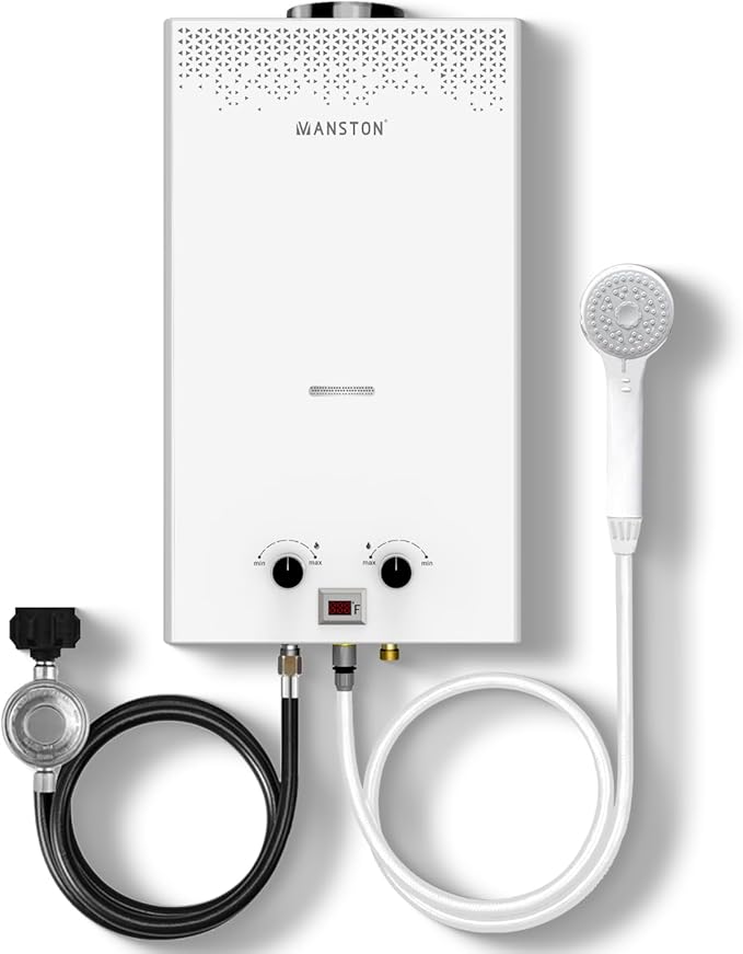 Water Heater Tankless, VANSTON Propane Water Heater Outdoor, 10L 2.64 Portable Water Heaters, Instant Hot Water, Overheating Protection, Easy Installation & Lightweight for RV, Camping