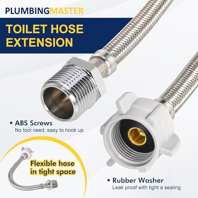 8 Inch Flexible Toilet Connector Extension, 7/8 female x 7/8 male Hose Adapter, Stainless Steel Braided Hose to Toilet Tank Compatible,1 pcs