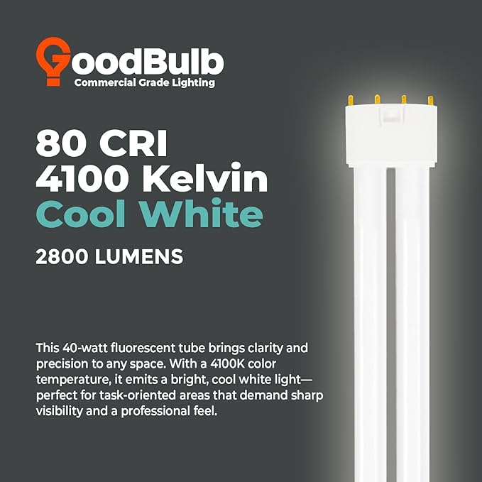 GoodBulb PLL40/841 40W 22.5" Twin Tube Compact Fluorescent Light Bulb 4-pin 2G11 Base 4100K Cool White 2800 Lumen 36000 Hour Long Life Biax Pack of 10