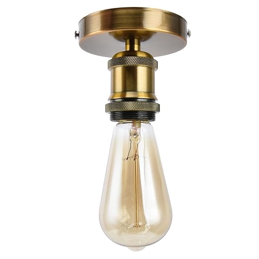 E26/E27 Screw Head Light Socket 100-240V Vintage Ceiling Light Wall Lamp Bulb Holder Socket for Hallway,Kitchen,Basement,Garage,Bar,Restaurant (Gold)