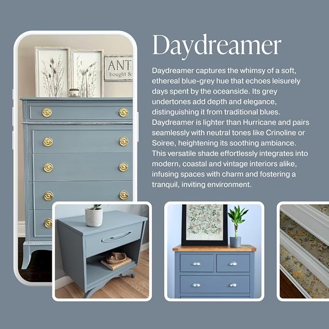 Country Chic All-in-One Chalk Paint for Furniture, Cabinets, Home Decor, Crafts, Eco-Friendly, Matte Finish, Built-In Primer & Top Coat for Wood, Metal - Daydreamer (blue) Pint (16 oz)