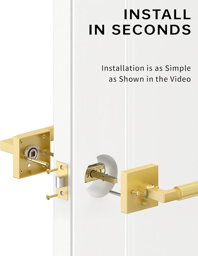 Asidrama 4 Pack Gold Privacy Door Handles, Door Lever with Door Knobs Indoor for Bedroom or Bathroom, Heavy Duty Door Handles Interior with Locks for Left Right Sided Doors