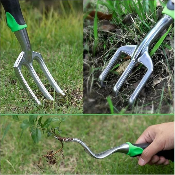7-Piece Gardening Tools Set for Women, Heavy Duty Gardening Hand Tools, Outdoor Gardening Hand Tools with Non-Slip Green Rubber Handle. Indoor mini Gardening Potting Set (7) (Off-White)
