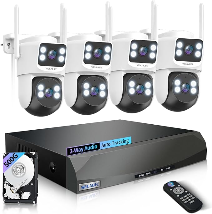 【2-Way Audio & 360° View】 4MP PTZ Security Cameras Wireless Outdoor, WiFi Home Security Camera System, Video Surveillance DVR Kits