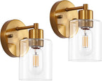 1-Light Gold Wall Sconce,Vanity Light, Modern Bathroom Light fixtures with Clear Glass Shade for Bedroom, Entrance, Hallway, Living Room Wall Mount Bathroom Mirror Fixtures (1PACK)