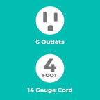 KMC 6-Outlet Surge Protector Power Strip 2-Pack, 900 Joules, 4-Foot Extension Cord, Overload Protection, Black