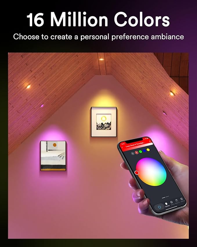 Lumary Smart Gimbal Recessed Lighting 4 Inch, 360°&90° Adjustable COB Eyeball Ceiling Light, 7W 550lm RGBCW, Color Changing Canless LED Downlight, Compatible with Alexa/Google Assistant, ETL, 1 Pack