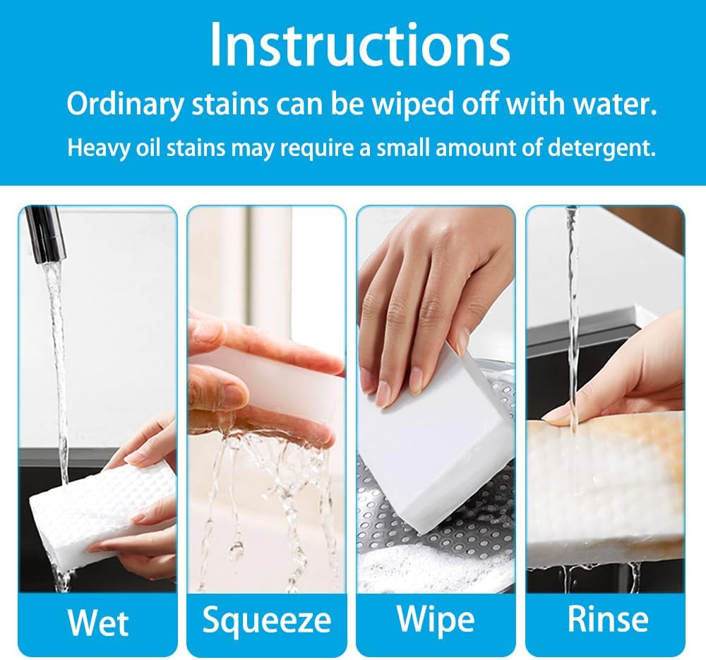 Magic Sponge Erasers, 100 Pack 2X Density Stronger Melamine Sponge Foam Pads, Multi-Functional Household Cleaning Cleaner for Kitchen, Bathroom, Bathtub, Sink, Wall Cleaner