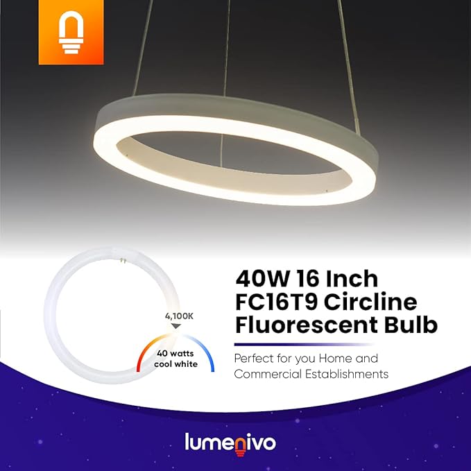 lumenivo FC16T9 40 Watt Circline Fluorescent Bulb Replacement 16 Inches - T9 Bulb with 4-Pin Base (G10Q-4) - 4100K Cool White - 1 Pack