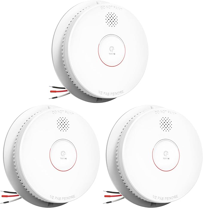 SITERWELL Smoke Detector, Hardwired Interconnected Smoke Detector, Photoelectric Smoke Alarm with 9V Backup Battery, Fire Alarm with Test/Silence Button, UL217-10th Listed, GS562A, 3 Packs